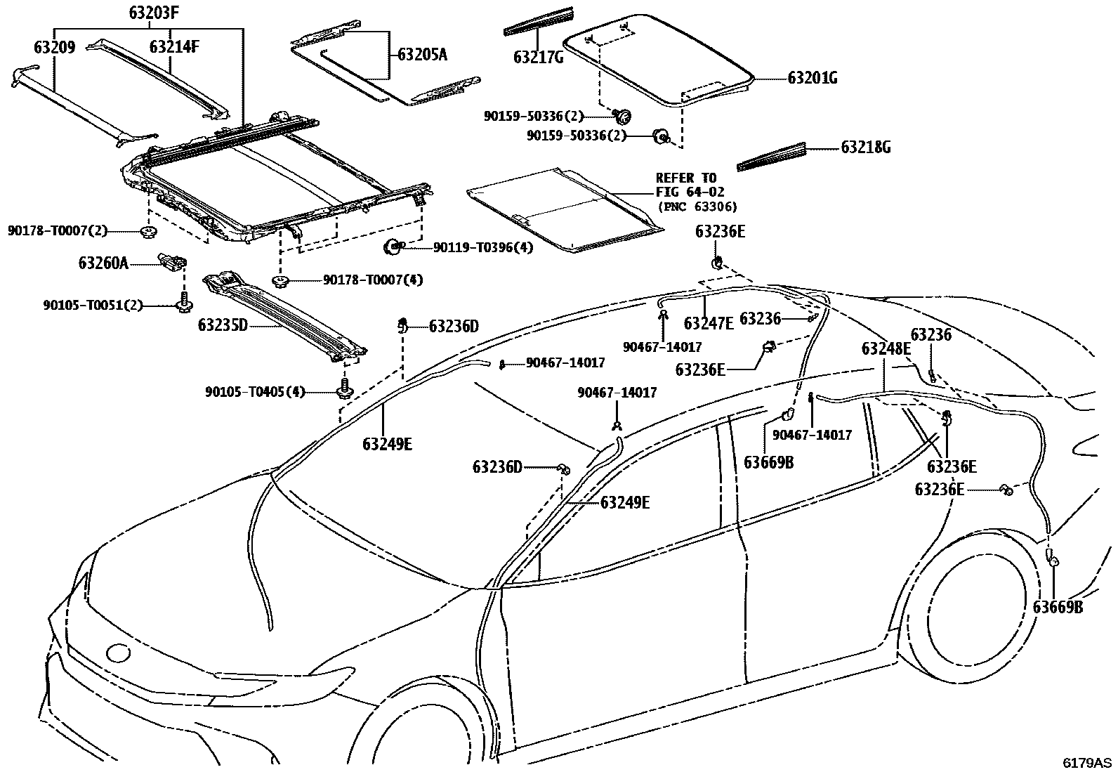 Toyota CAMRY 天窗板和背窗玻璃 EPC diagram — 6179AS