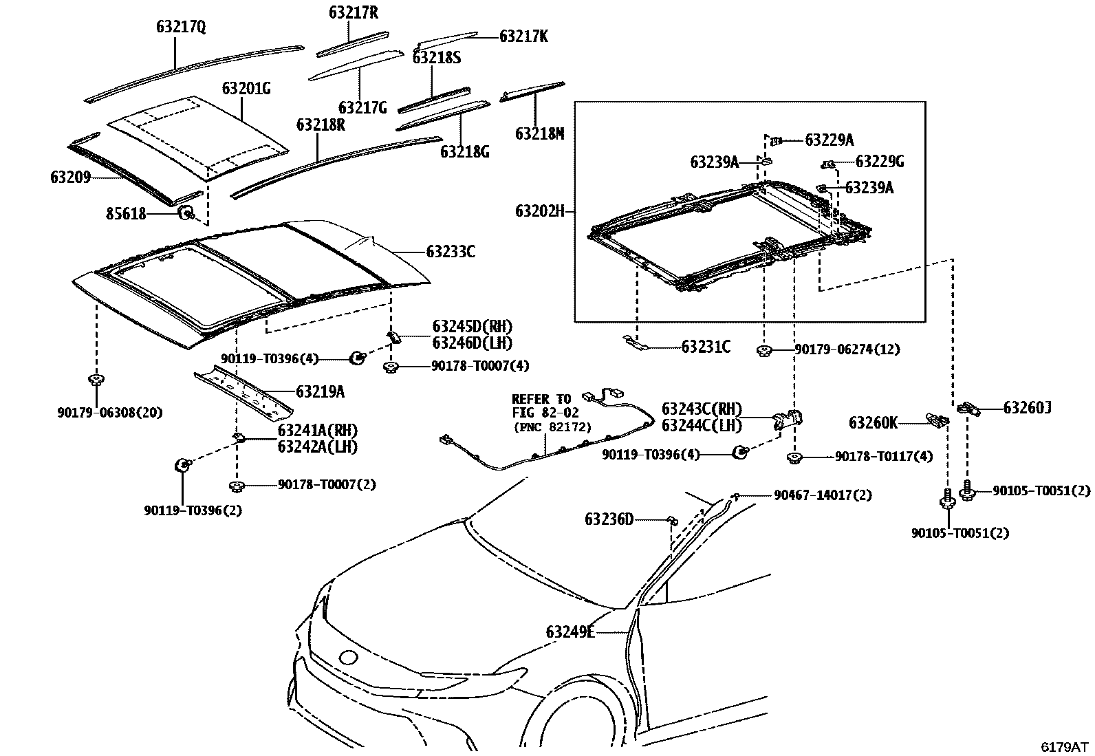 Toyota CAMRY 天窗板和背窗玻璃 EPC diagram — 6179AT