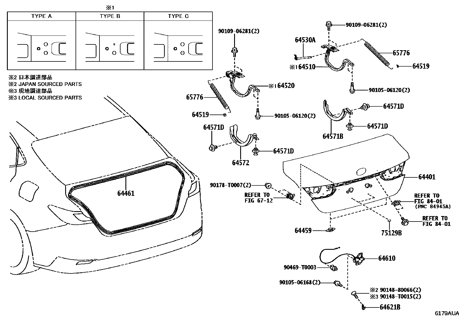 Toyota CAMRY 行李箱门和行李箱锁 EPC diagram — 6179AUA