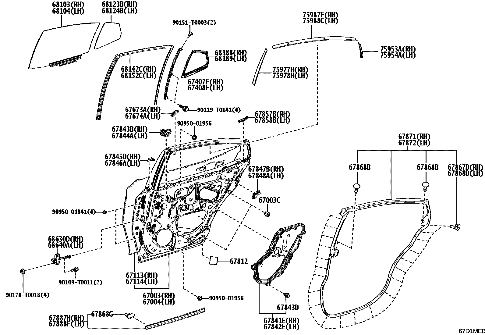 Toyota CAMRY 后门板和后门玻璃 EPC diagram — 67D1MEB