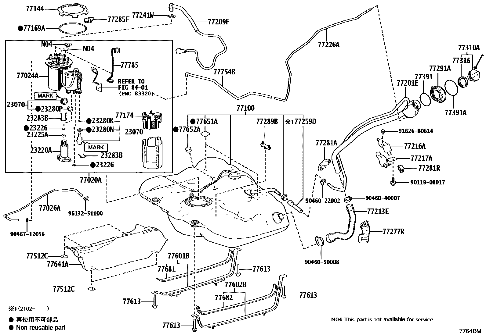 Toyota CAMRY 燃油箱和燃油管 EPC diagram — 7764BM