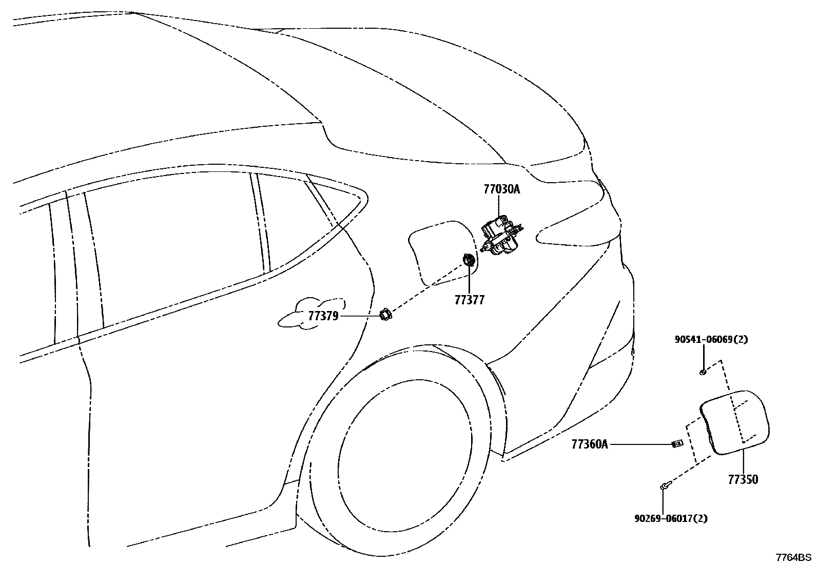 Toyota CAMRY 燃油箱和燃油管 EPC diagram — 7764BS