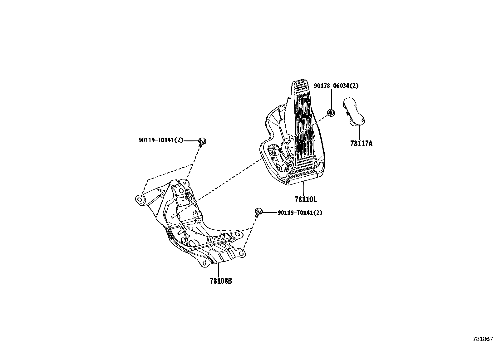 Toyota CAMRY accelerator pedal connecting rod EPC diagram — 781867