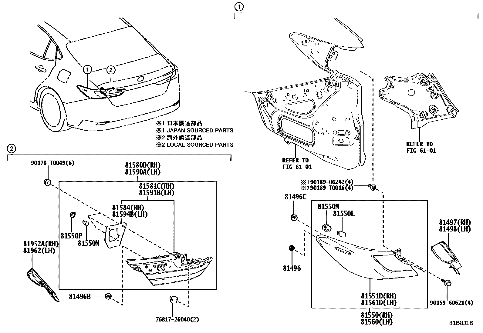 Toyota CAMRY 后组合灯 EPC diagram — 81B8J1B