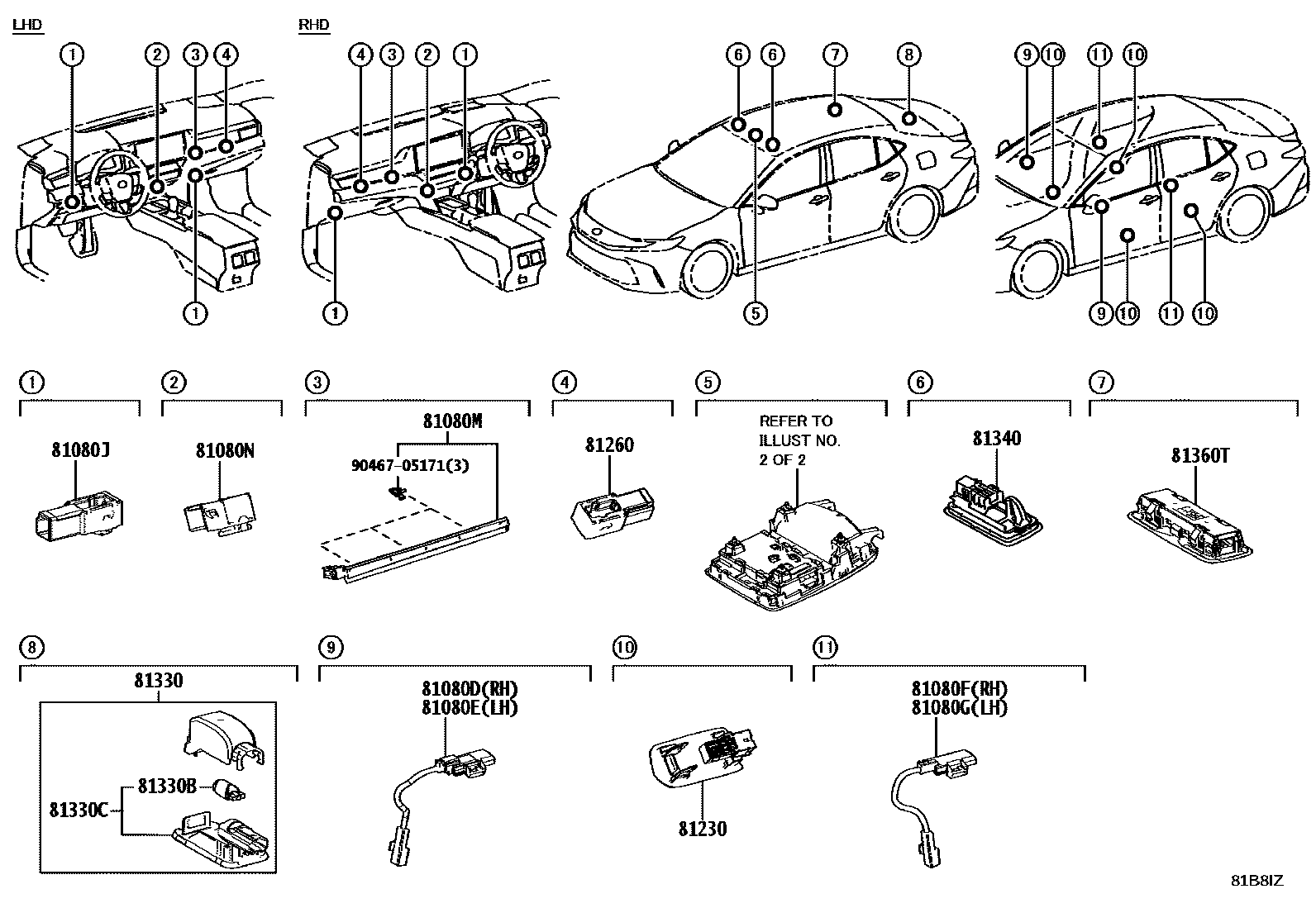 Toyota CAMRY 车内灯 EPC diagram — 81B8IZ