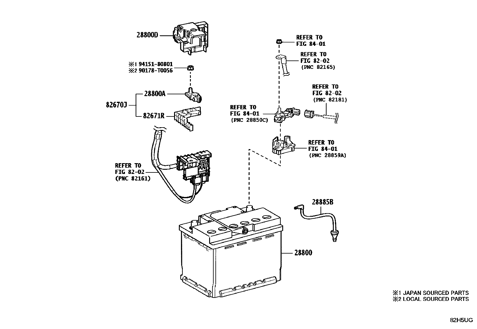 Toyota CAMRY 蓄电池和蓄电池电缆 EPC diagram — 82H5UG
