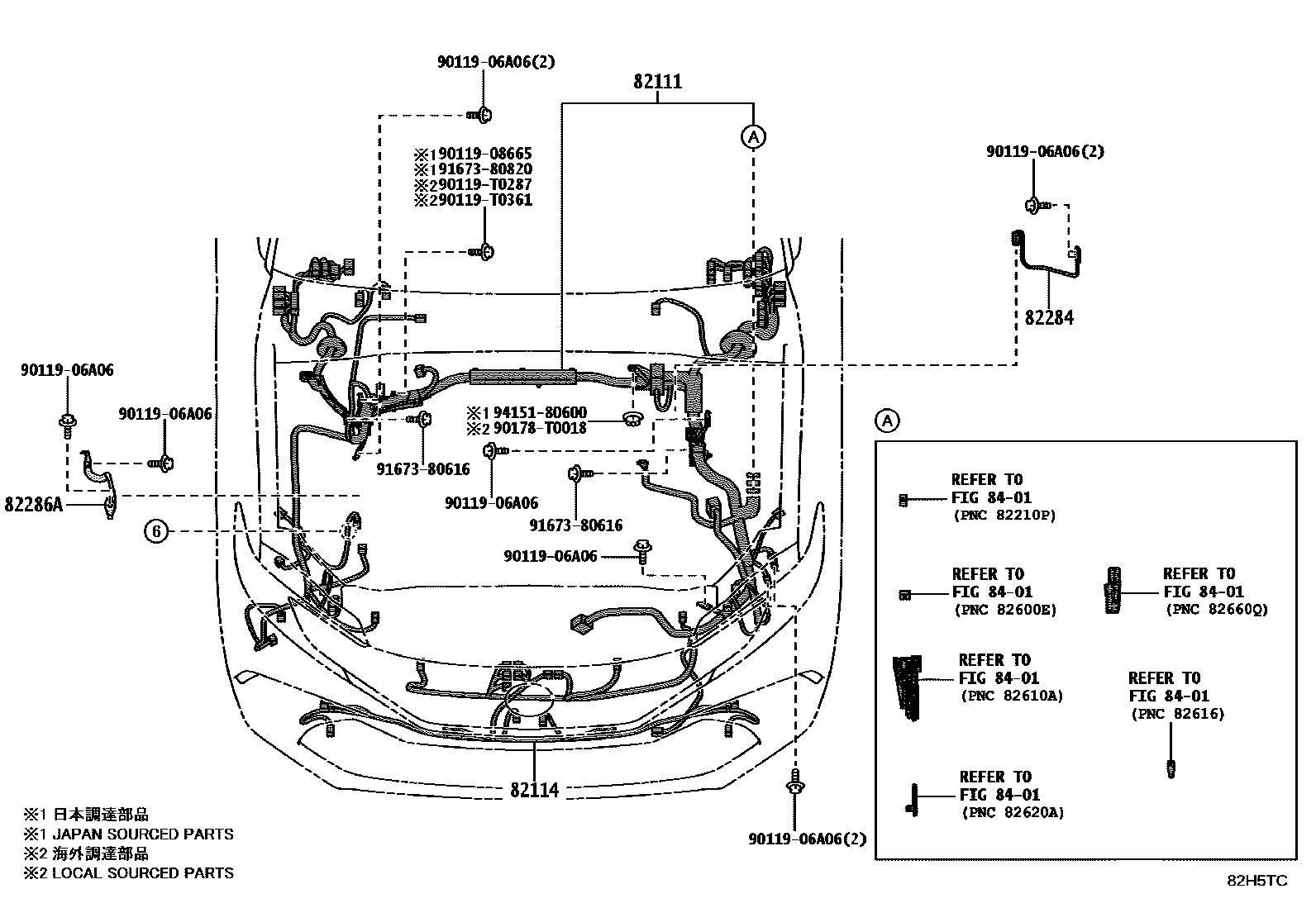 Toyota CAMRY 线束和卡夹 EPC diagram — 82H5TC