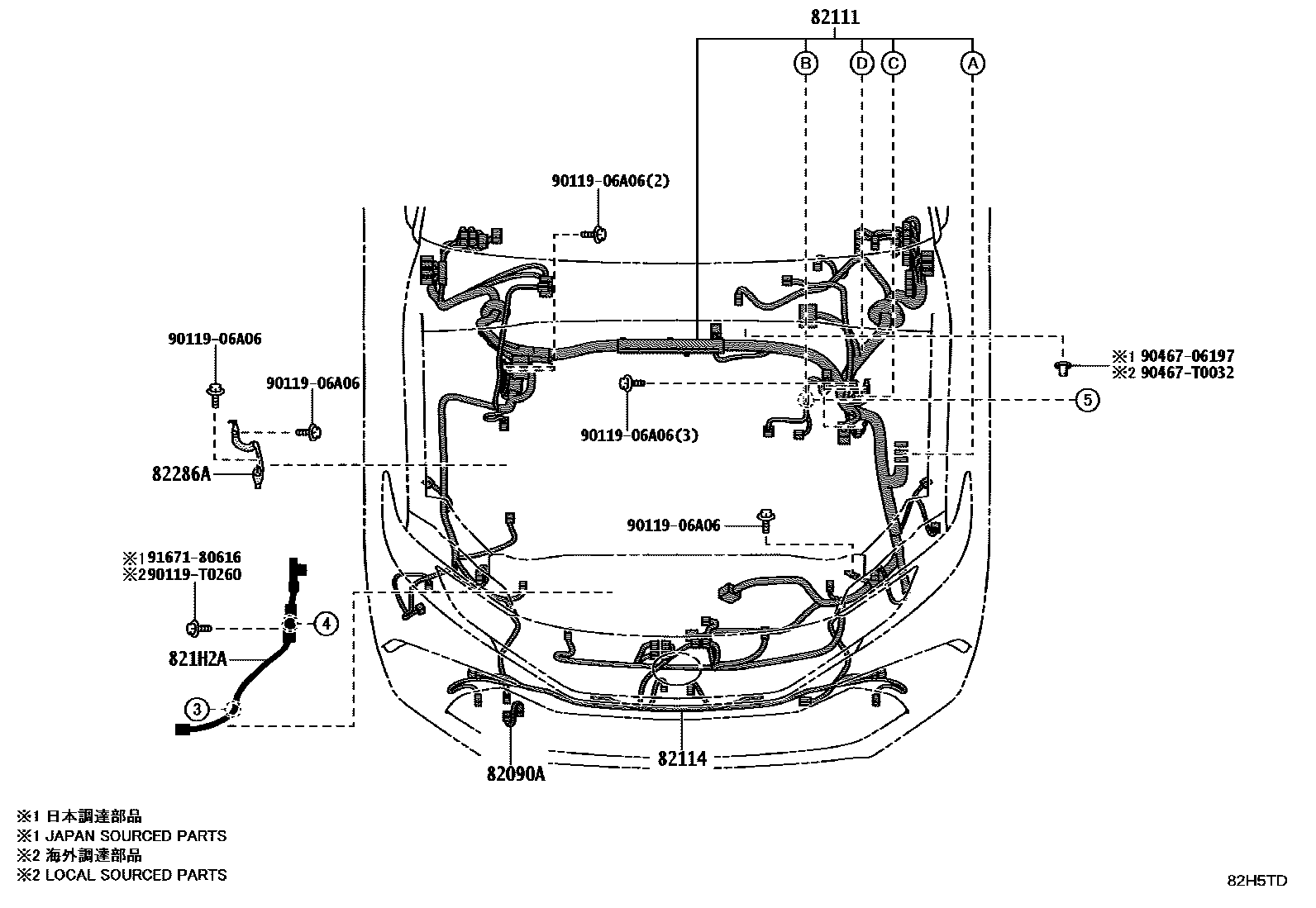 Toyota CAMRY 线束和卡夹 EPC diagram — 82H5TD