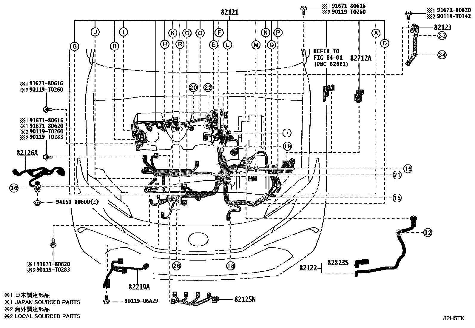 Toyota CAMRY 线束和卡夹 EPC diagram — 82H5TK