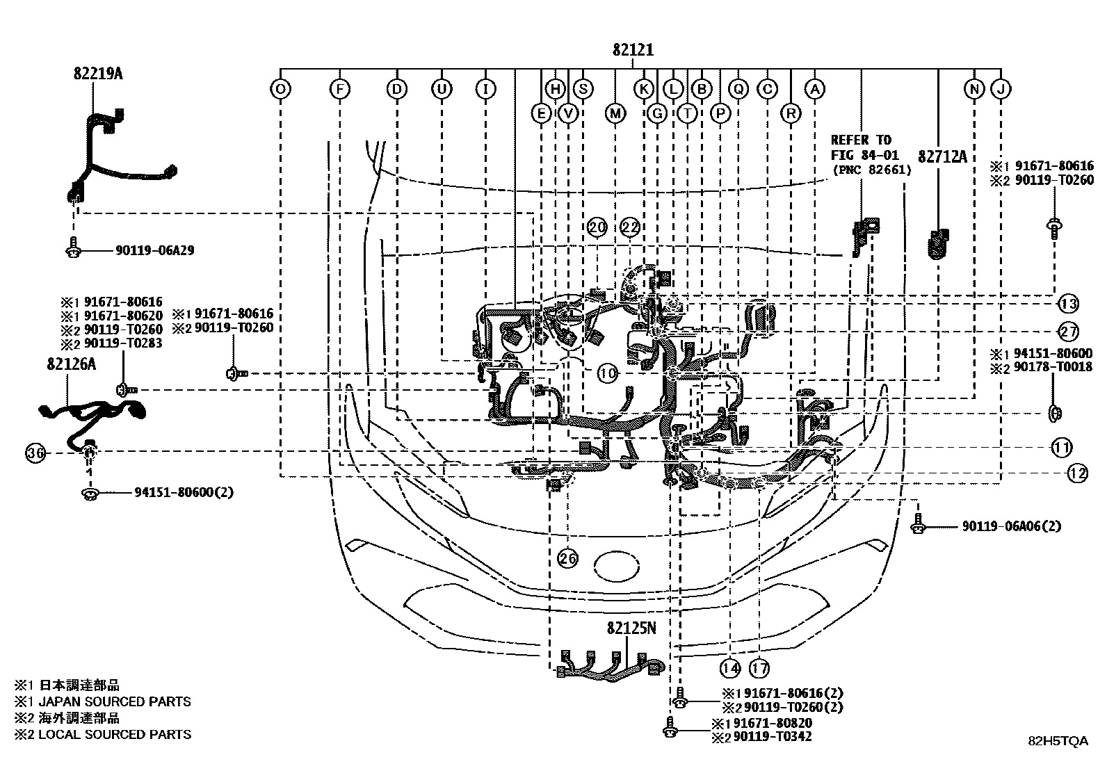 Toyota CAMRY 线束和卡夹 EPC diagram — 82H5TQA
