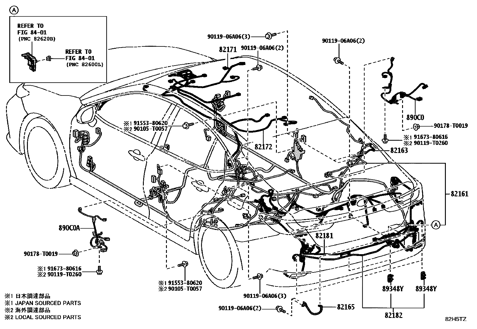 Toyota CAMRY 线束和卡夹 EPC diagram — 82H5TZ