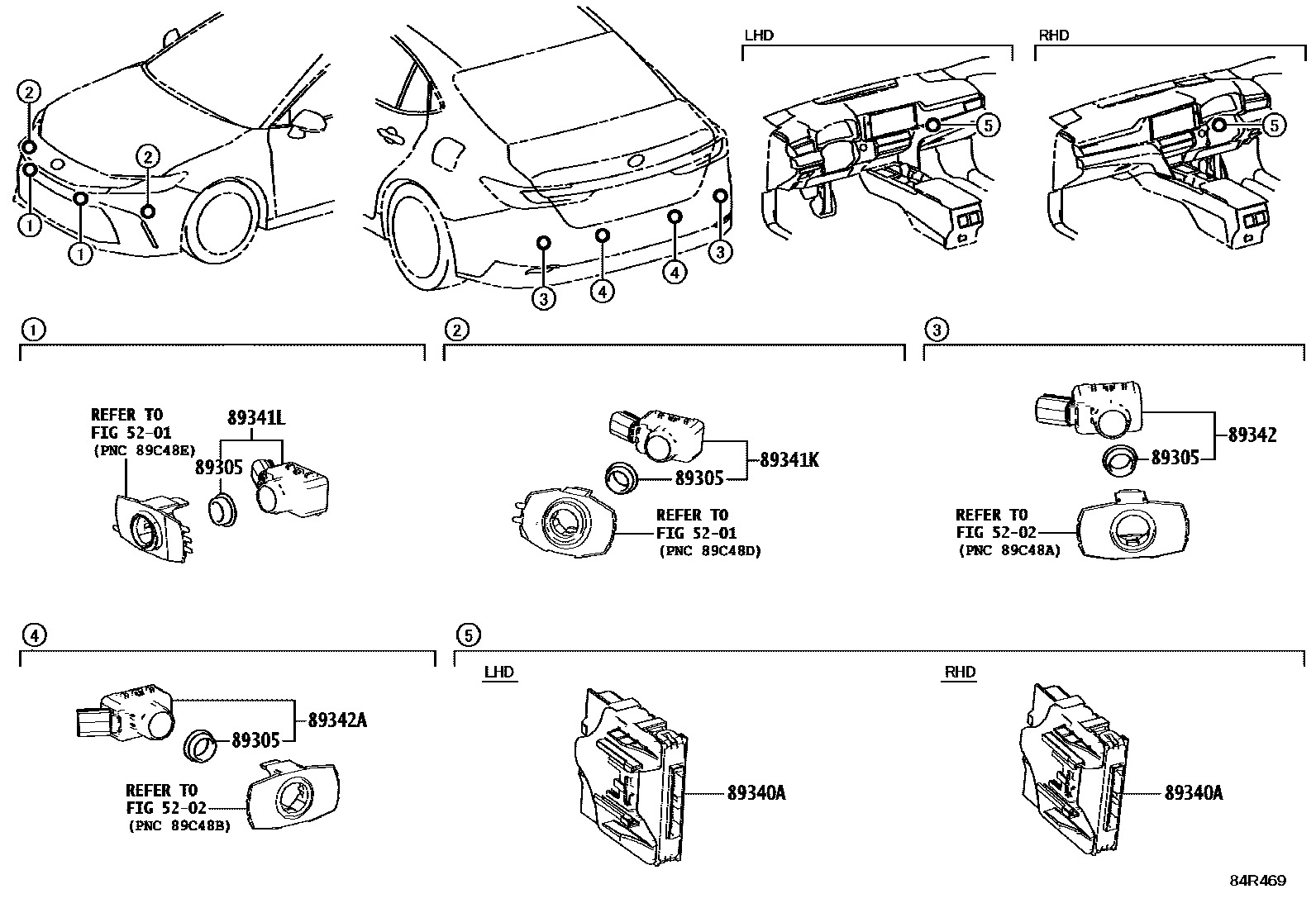 Toyota CAMRY 测距雷达和倒车雷达 EPC diagram — 84R469