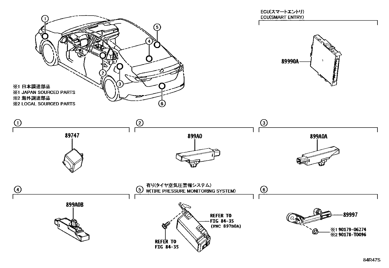Toyota CAMRY 遥控门锁 EPC diagram — 84R47S