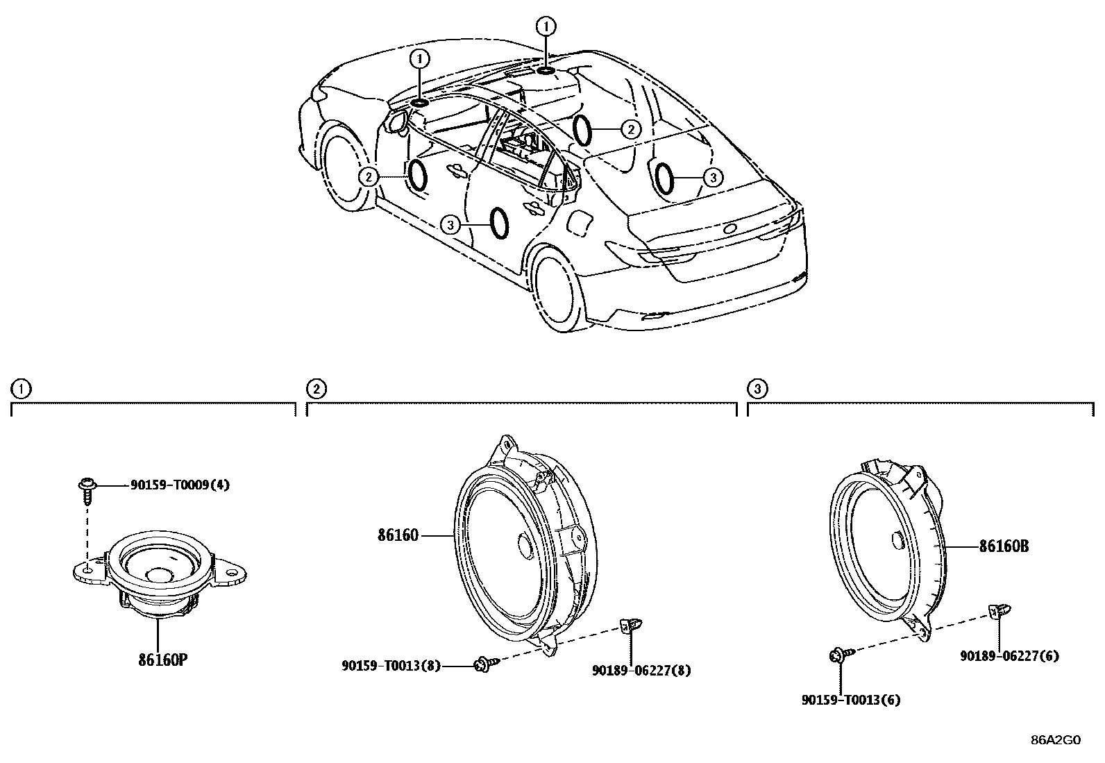 Toyota CAMRY 扬声器 EPC diagram — 86A2G0