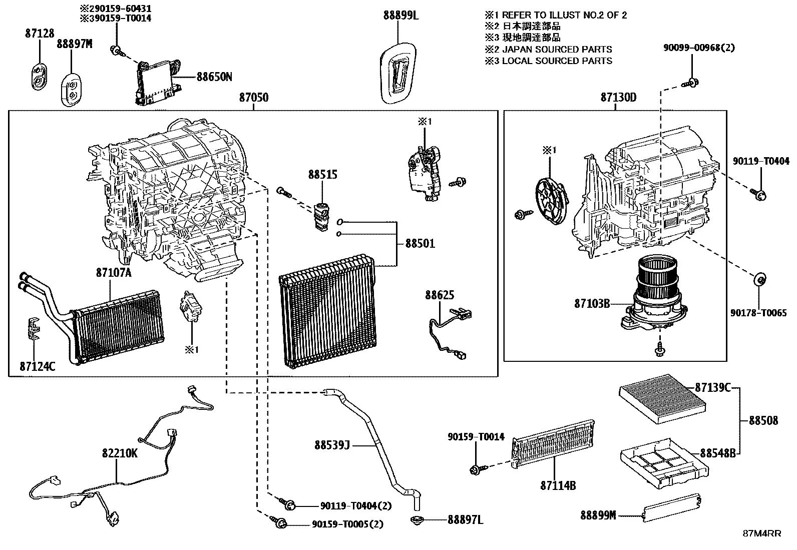 Toyota CAMRY 暖风和空调系统 - 冷却器组件 EPC diagram — 87M4RR