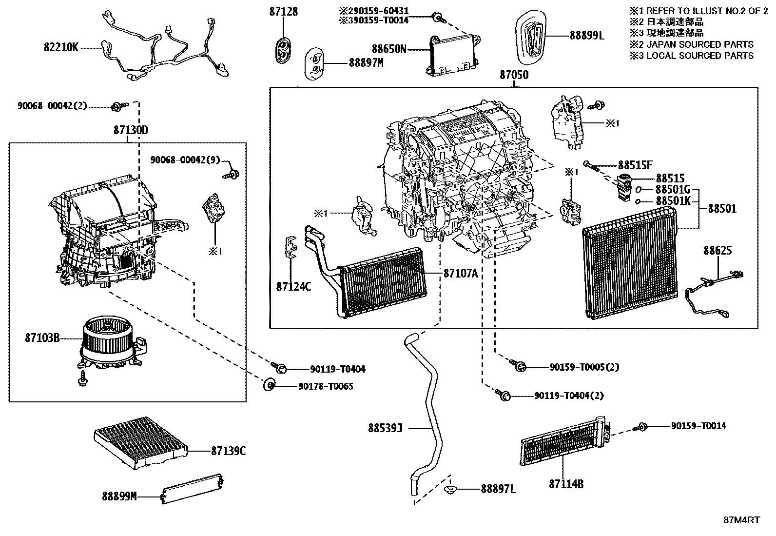 Toyota CAMRY 暖风和空调系统 - 冷却器组件 EPC diagram — 87M4RT