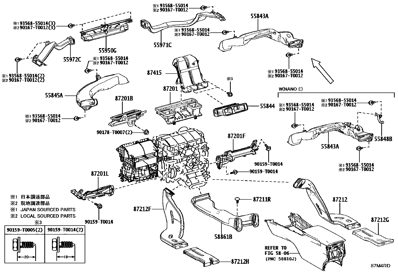 Toyota CAMRY 暖风和空调系统 - 控制器和风管 EPC diagram — 87M4RD
