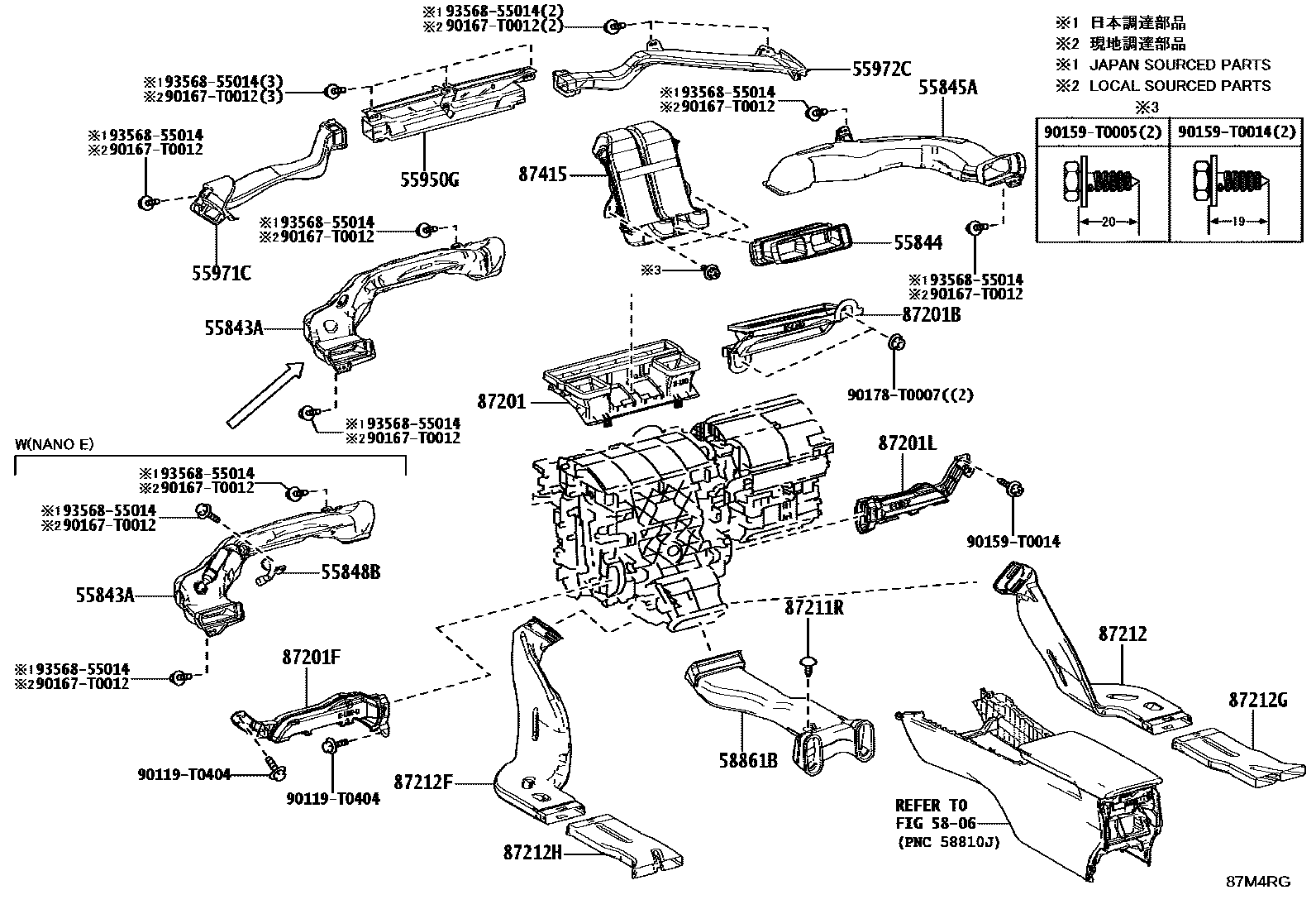 Toyota CAMRY 暖风和空调系统 - 控制器和风管 EPC diagram — 87M4RG