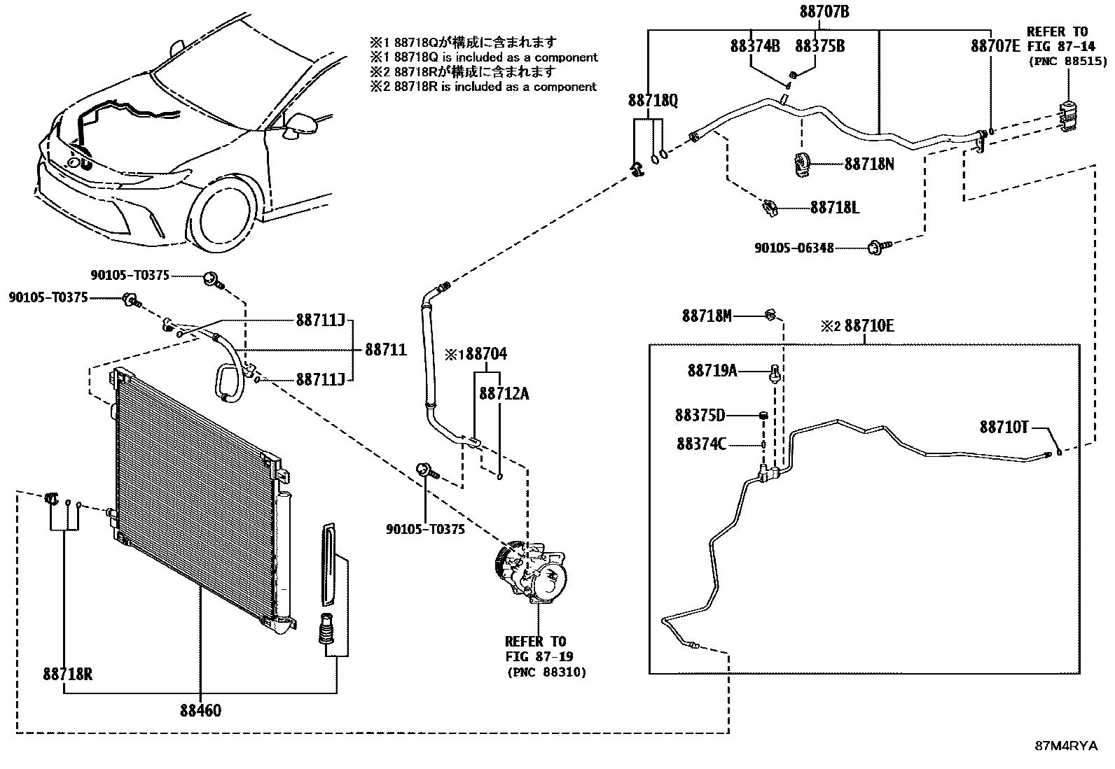 Toyota CAMRY Heating & Air Conditioning - Cooler Piping EPC diagram — 87M4RYA