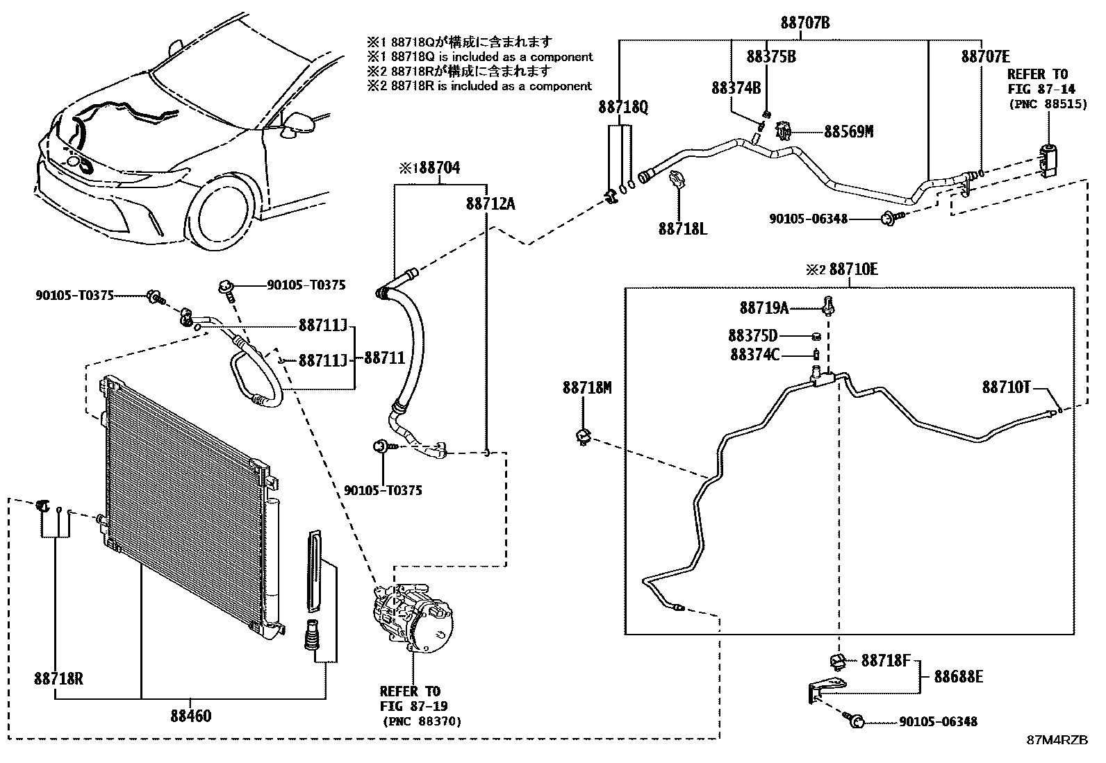 Toyota CAMRY Heating & Air Conditioning - Cooler Piping EPC diagram — 87M4RZB