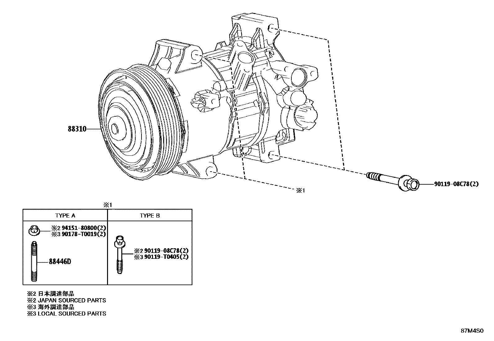 Toyota CAMRY Heating & Air Conditioning - Compressor EPC diagram — 87M4S0