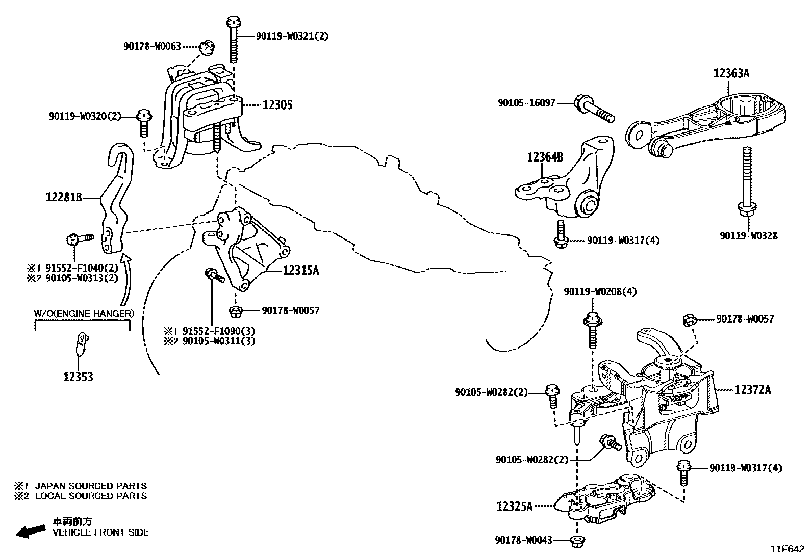 Toyota YARIS Engine Mounting EPC diagram — 11F642