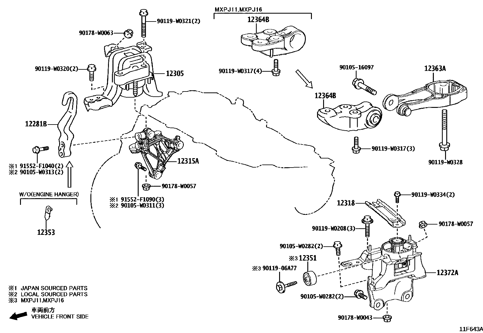 Toyota YARIS Engine Mounting EPC diagram — 11F643A