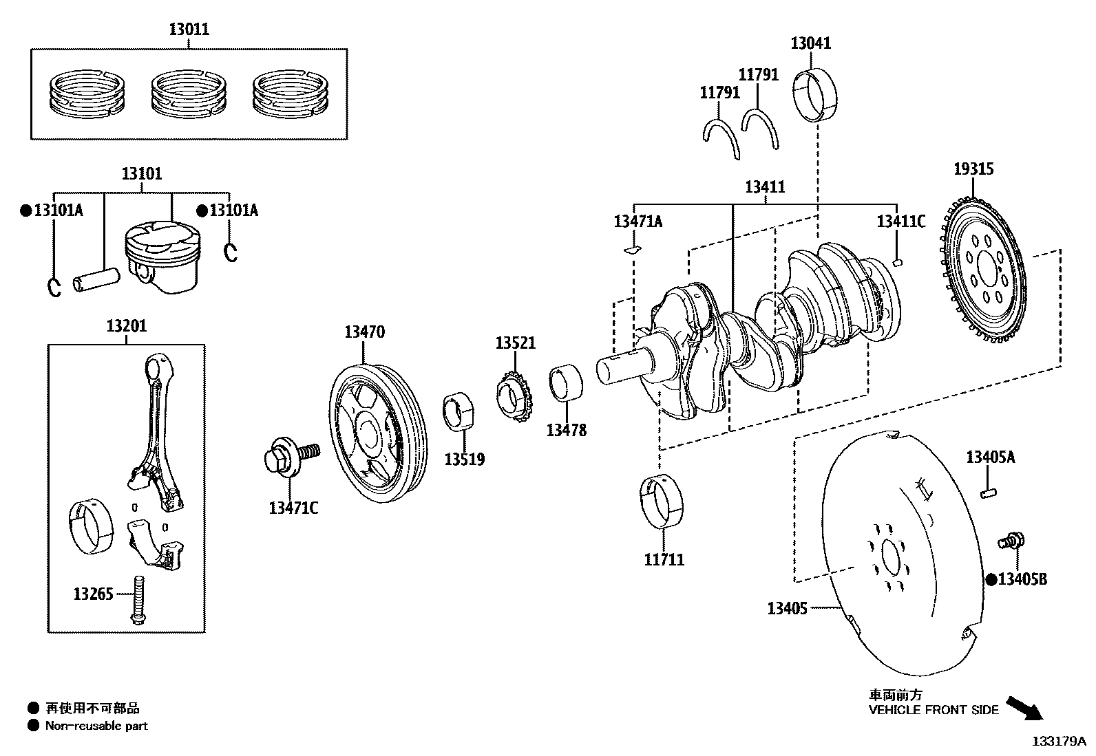 Toyota YARIS Crankshaft & Piston EPC diagram — 133179A