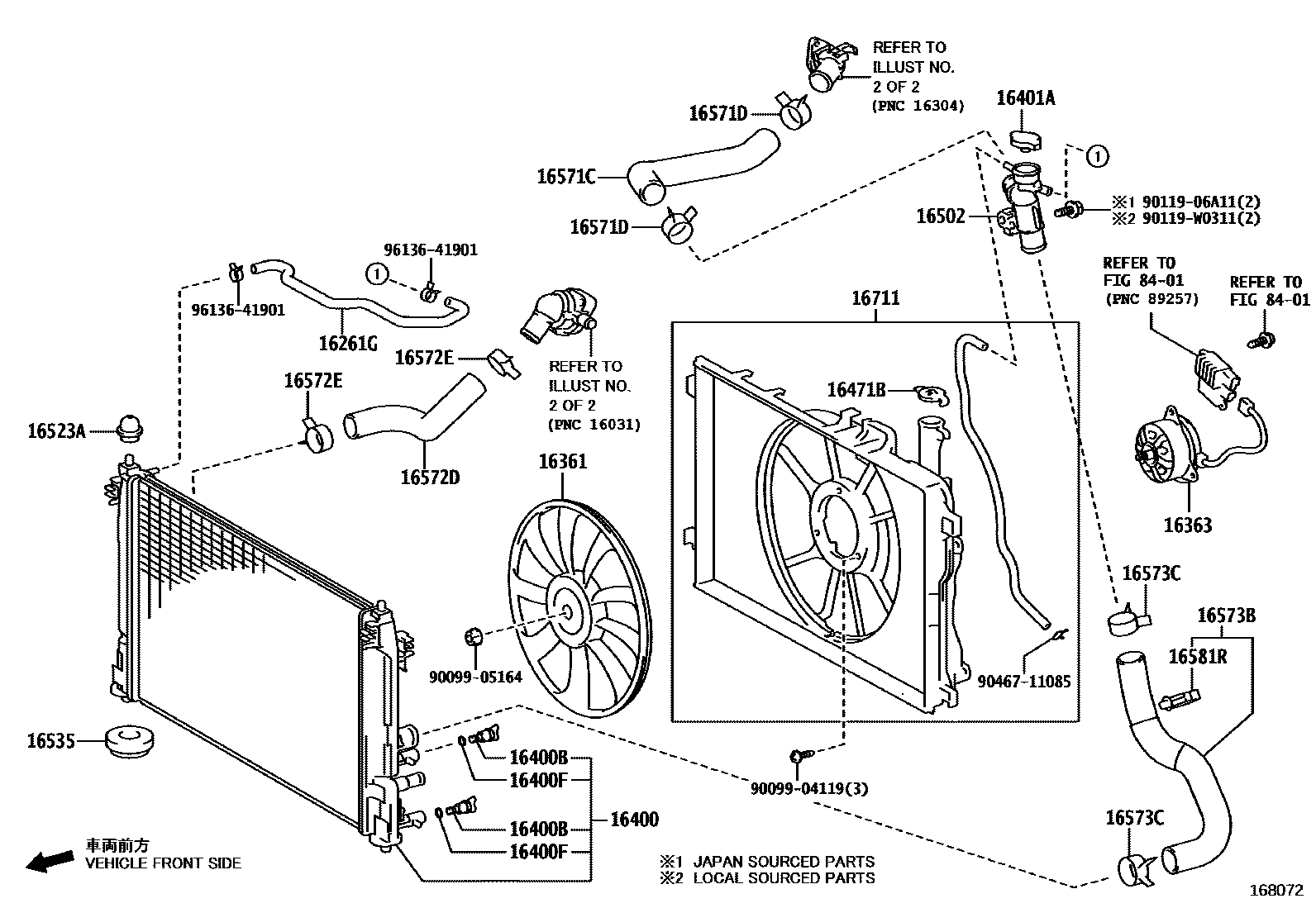 Toyota YARIS RADIATOR & WATER OUTLET EPC diagram — 168072