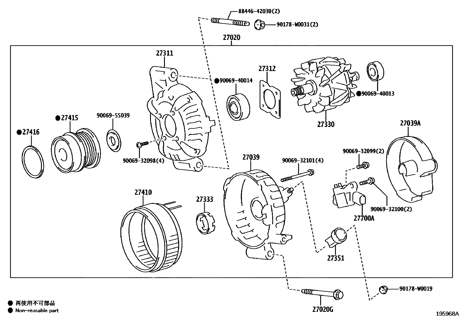 Toyota YARIS Alternator EPC diagram — 195968A