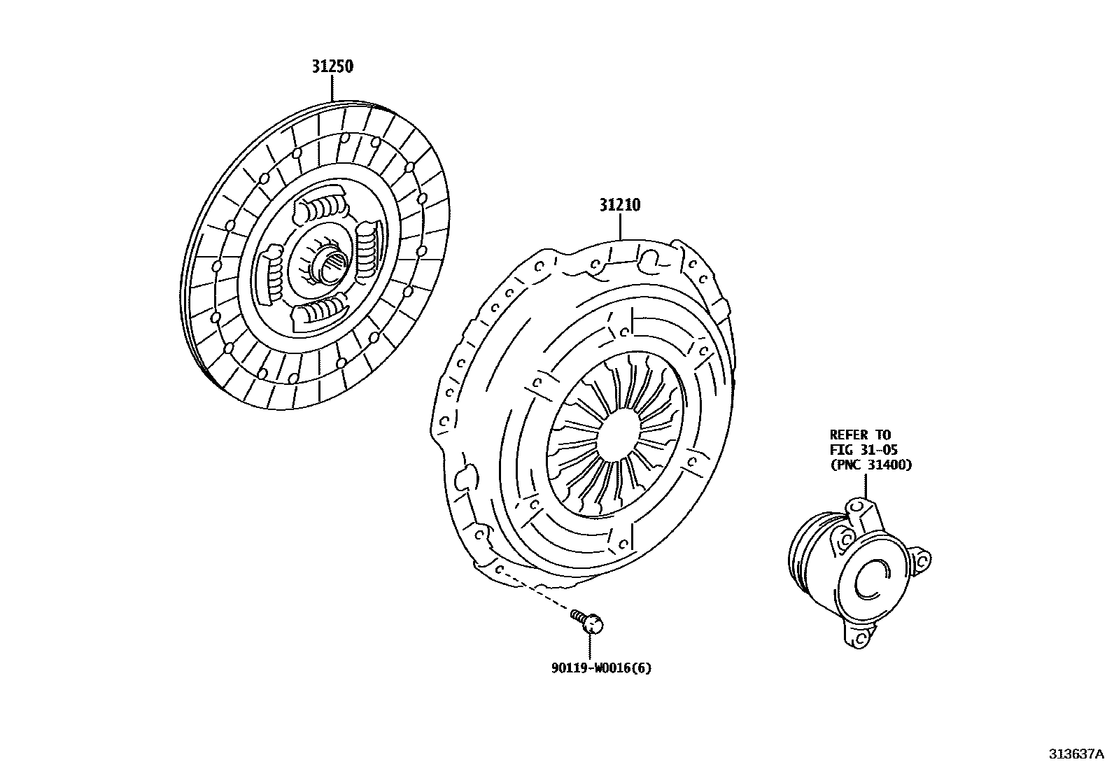 Toyota YARIS 离合器和分离叉 EPC diagram — 313637A