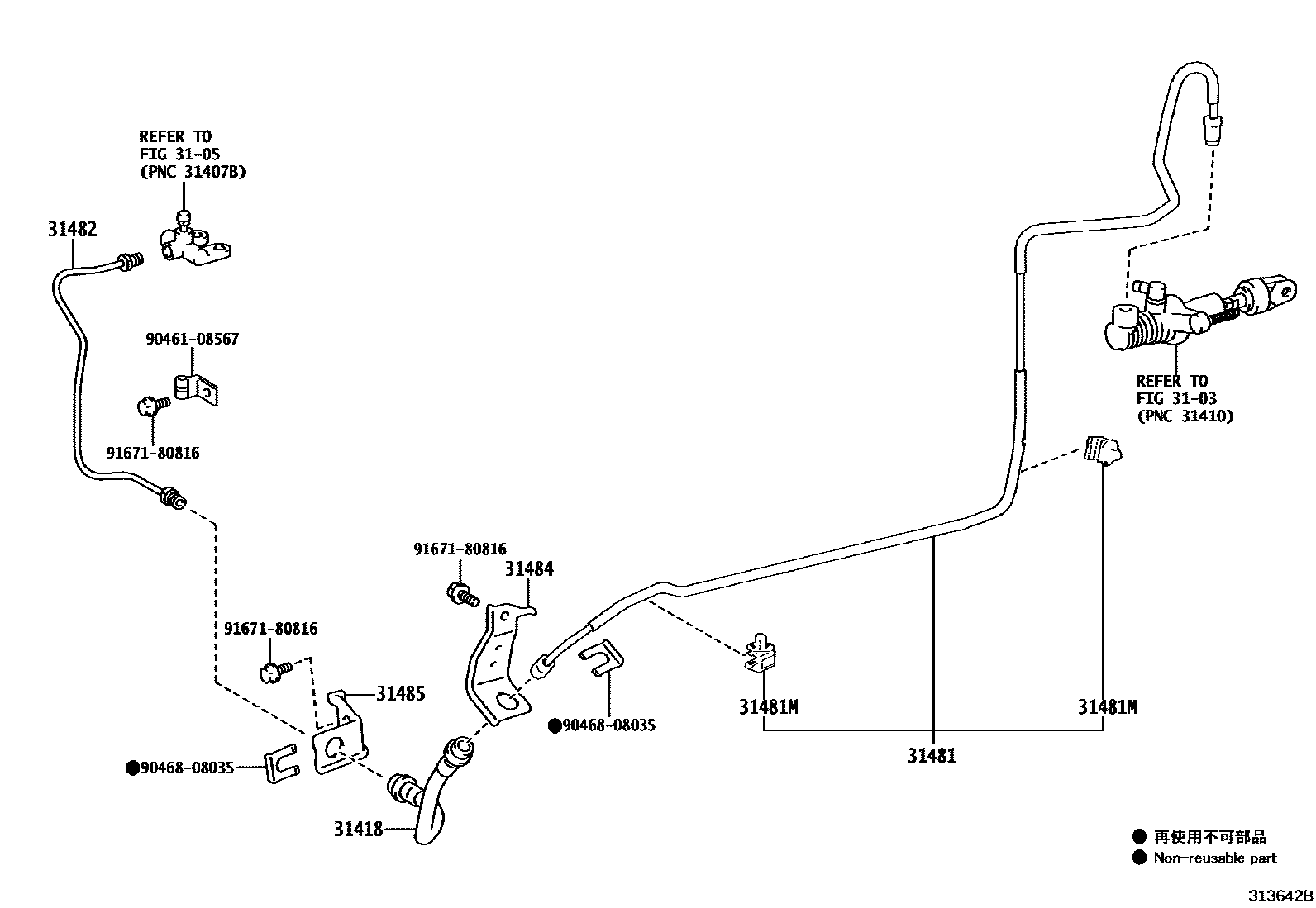 Toyota YARIS 离合器踏板和挠性软管 EPC diagram — 313642B