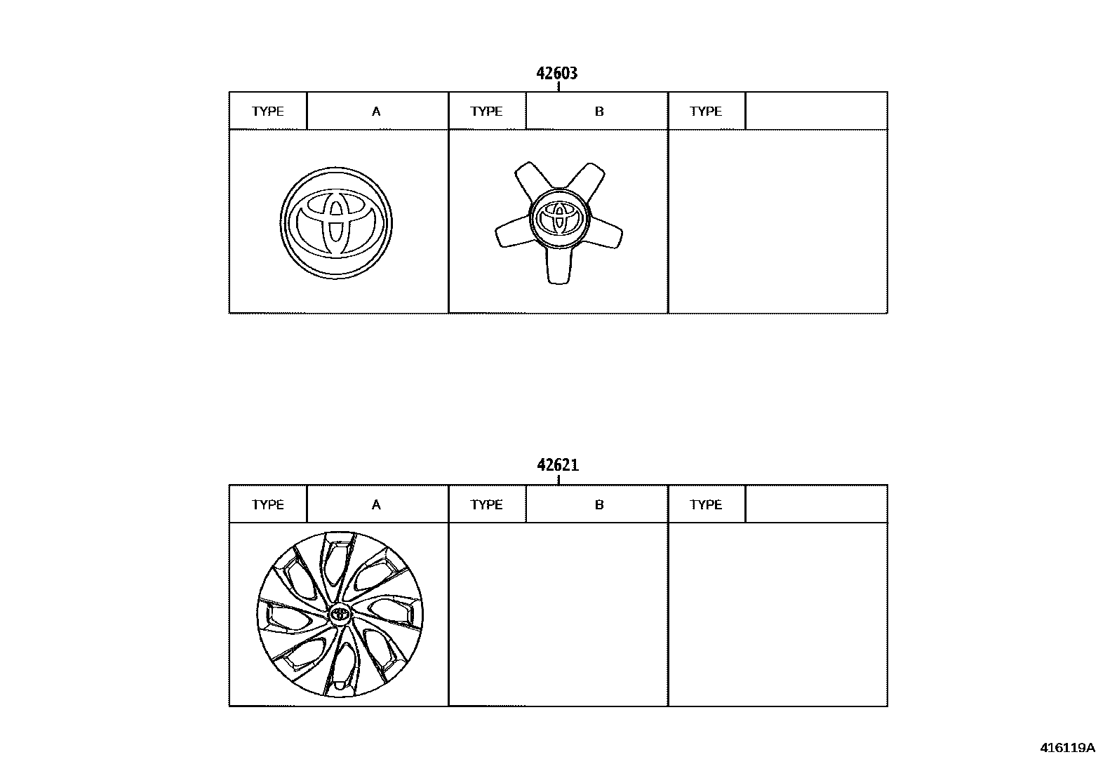 Toyota YARIS 车轮和车轮盖 EPC diagram — 416119A