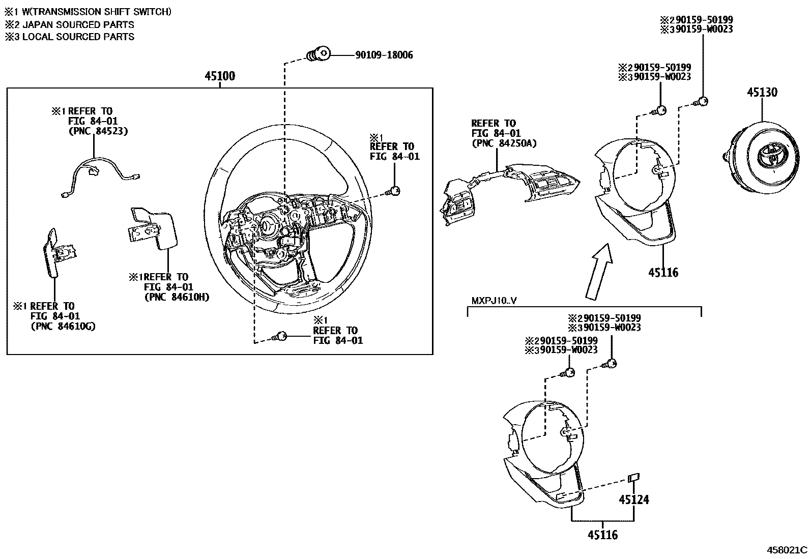 Toyota YARIS Steering Wheel EPC diagram — 458021C