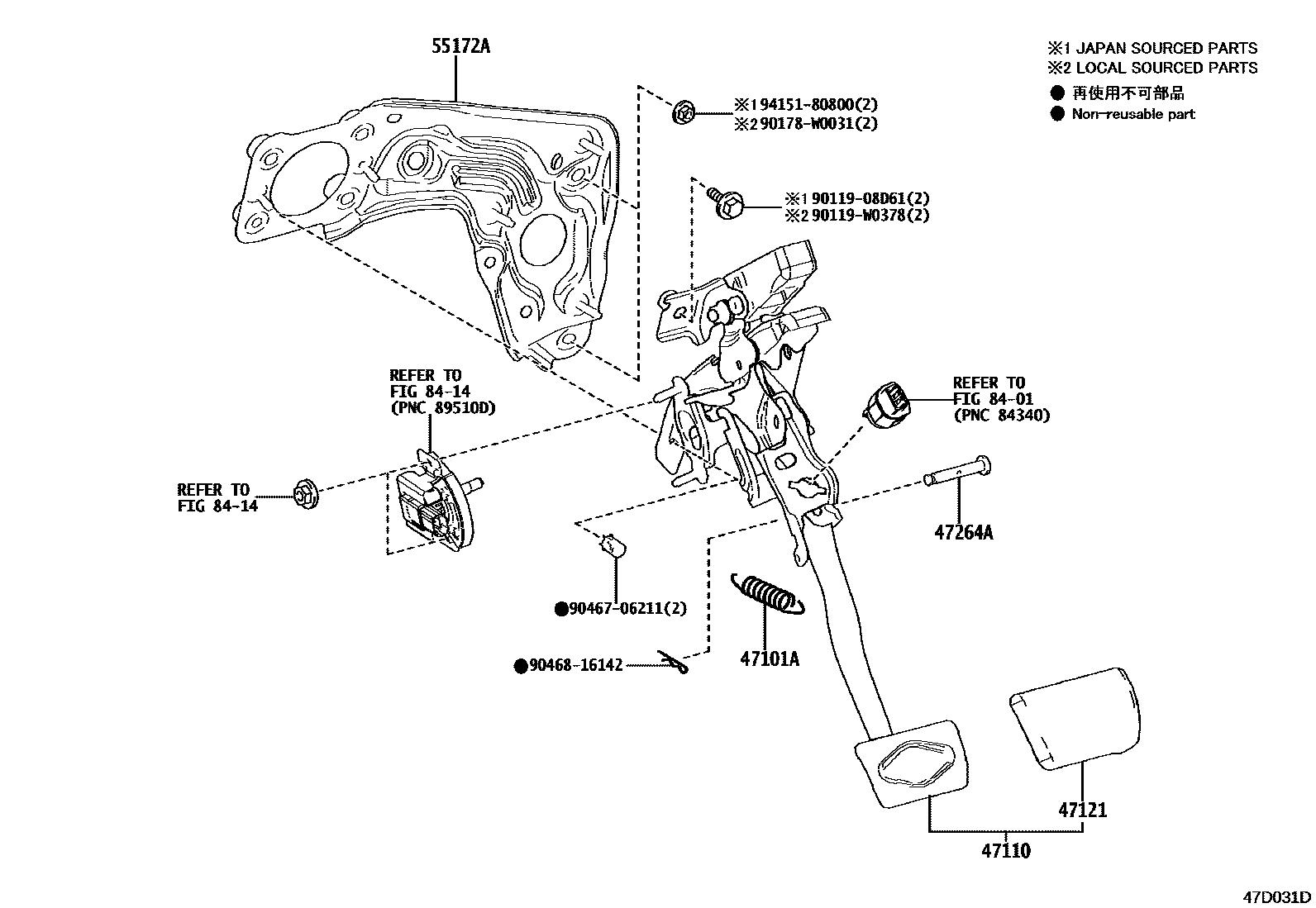 Toyota YARIS Brake Pedal & Bracket EPC diagram — 47D031D
