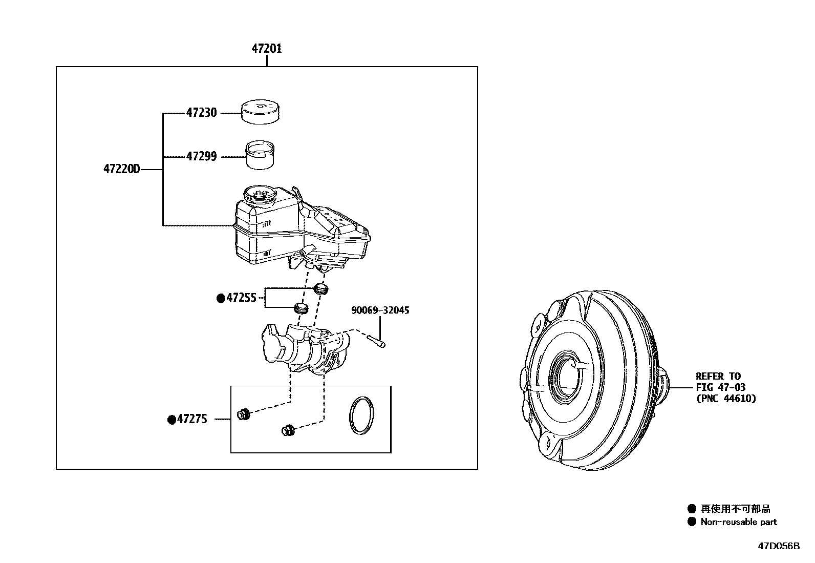 Toyota YARIS 制动总泵 EPC diagram — 47D056B