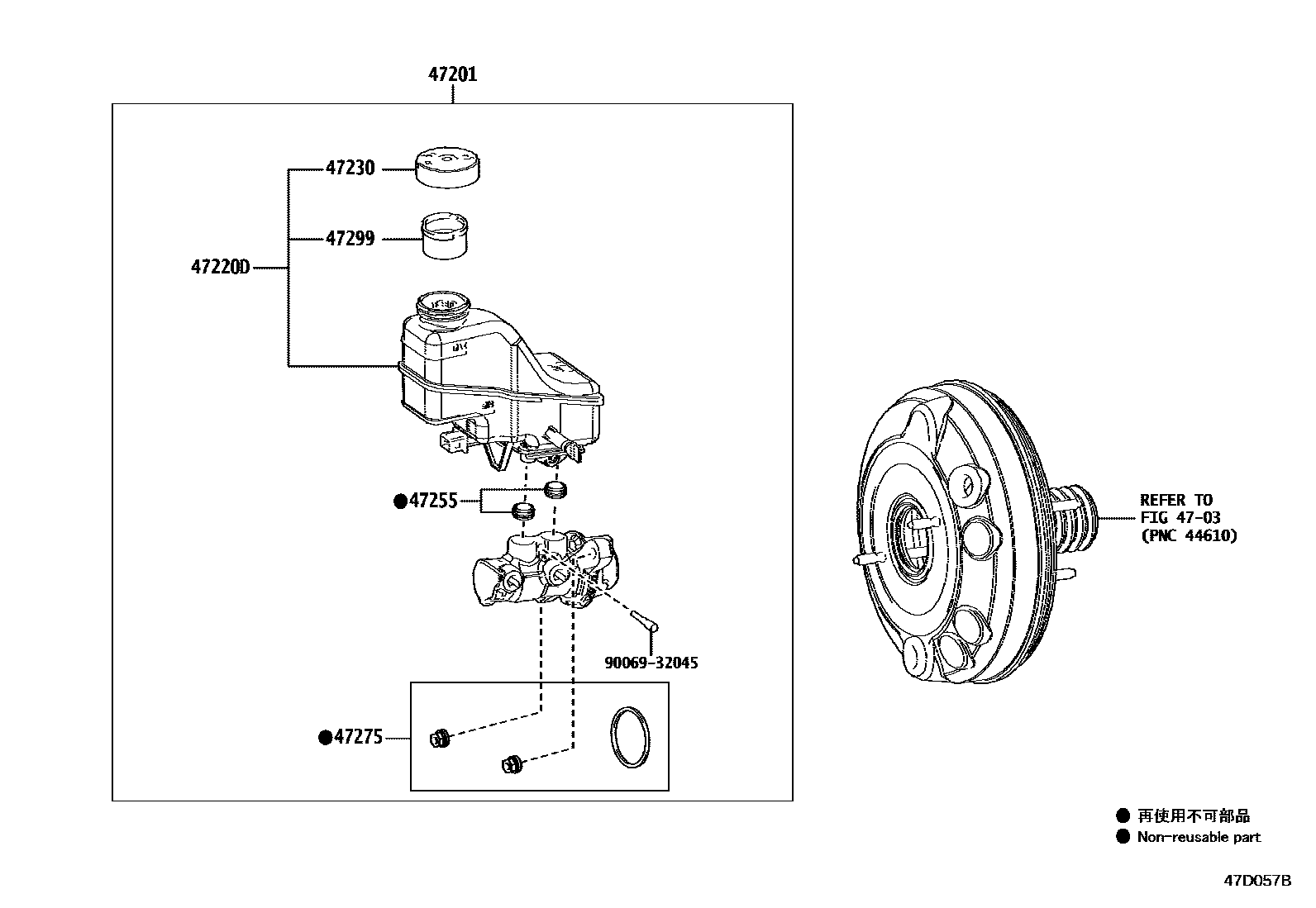 Toyota YARIS 制动总泵 EPC diagram — 47D057B