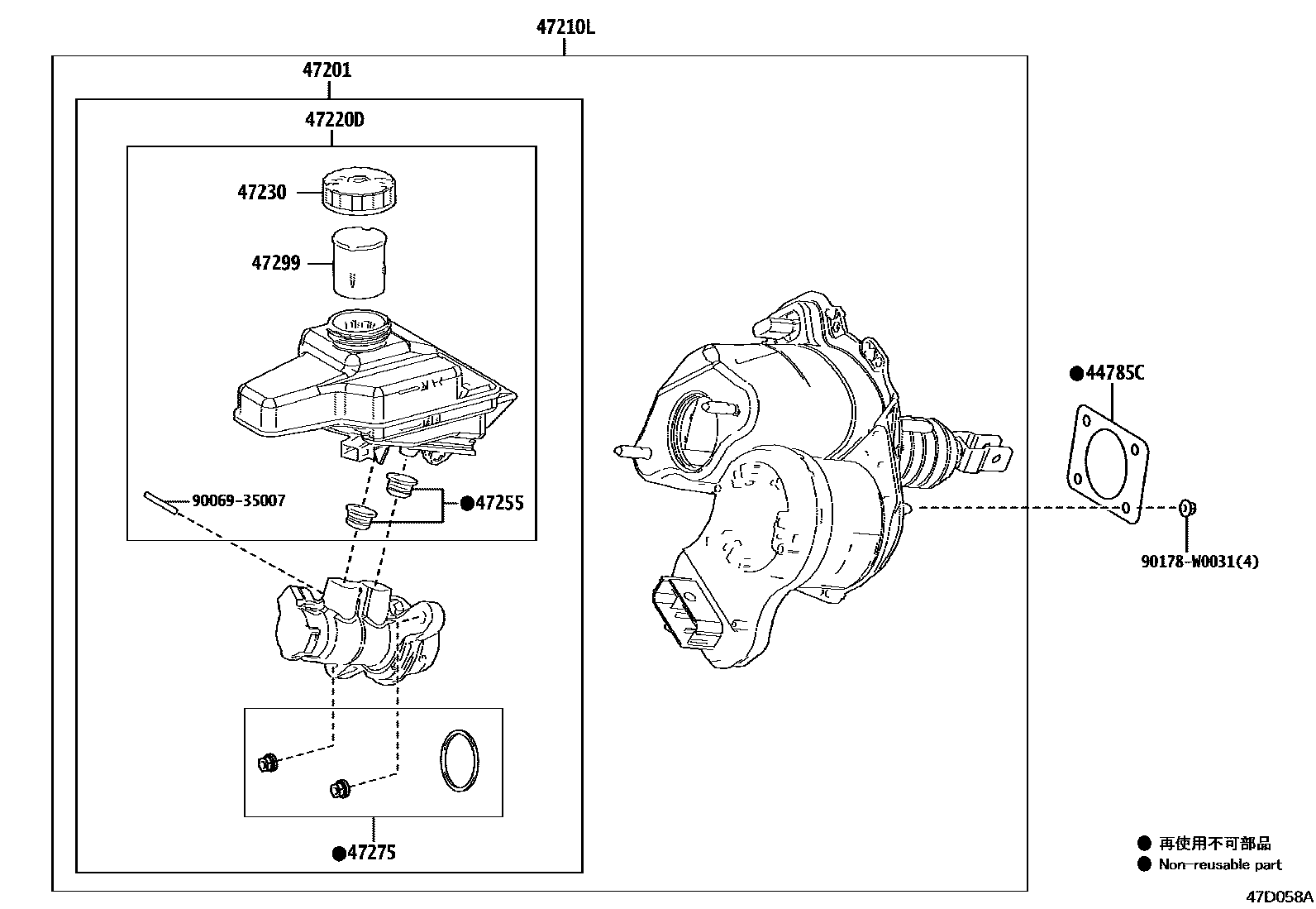 Toyota YARIS 制动总泵 EPC diagram — 47D058A