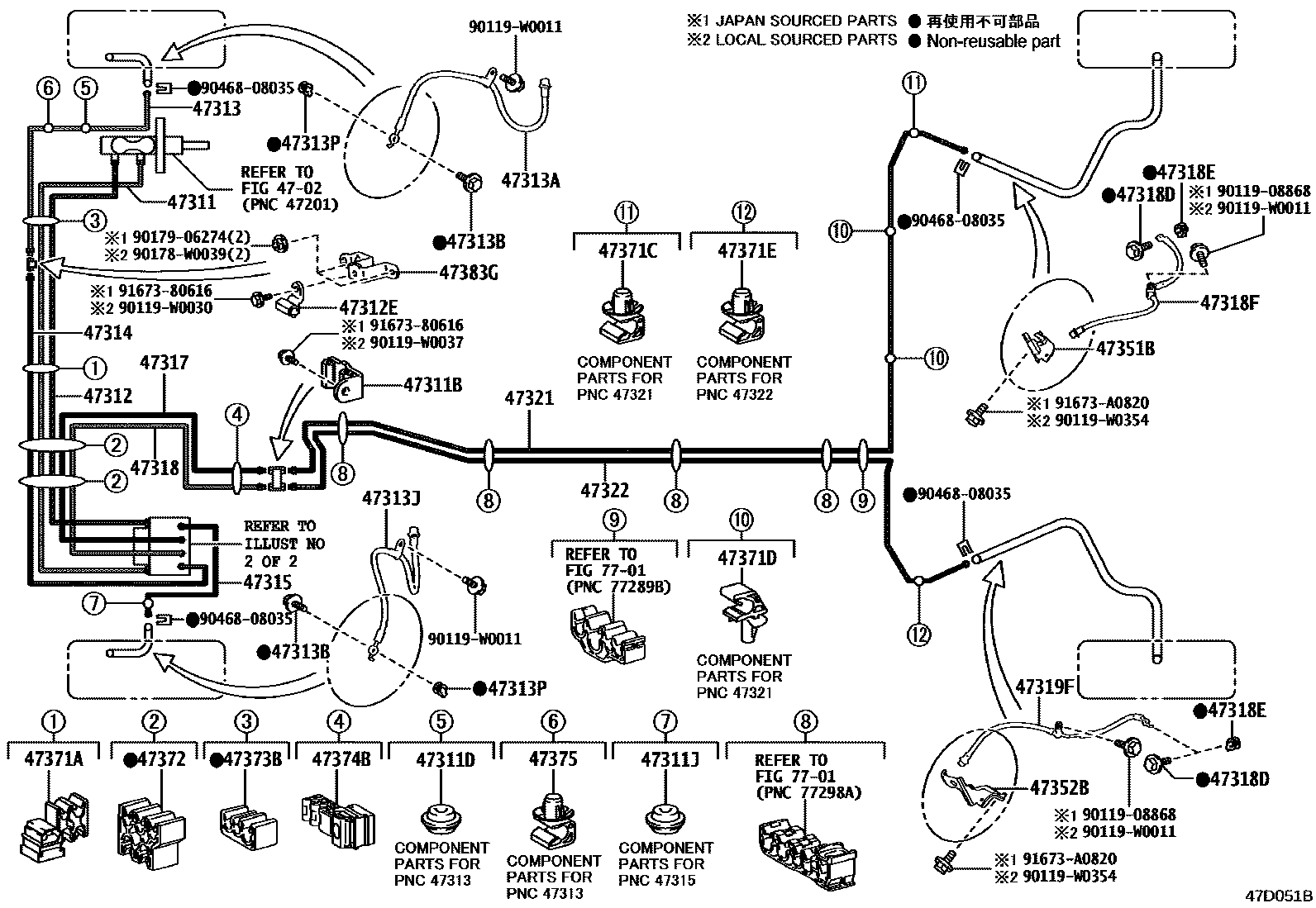 Toyota YARIS 制动配管和卡箍 EPC diagram — 47D051B