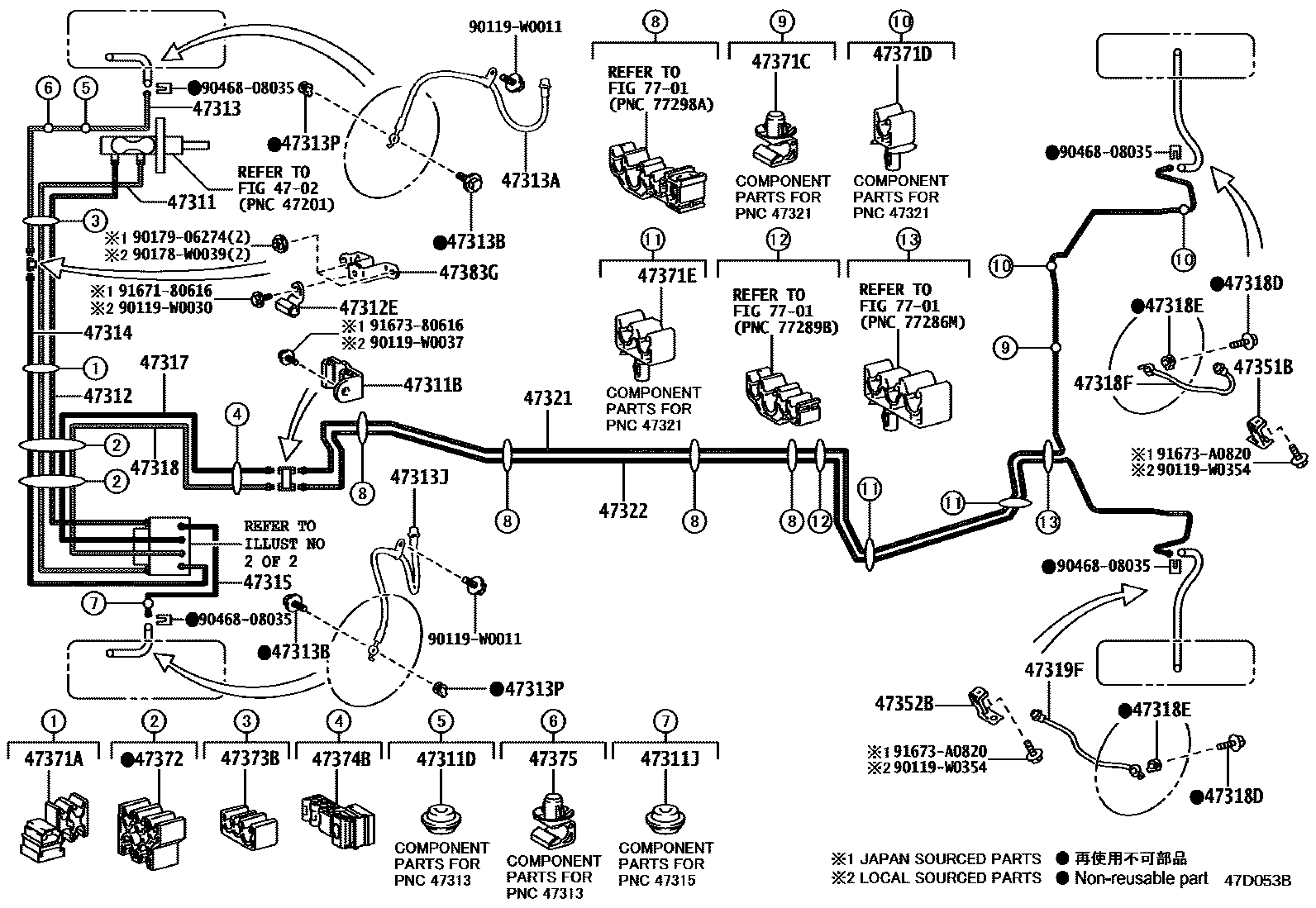 Toyota YARIS 制动配管和卡箍 EPC diagram — 47D053B
