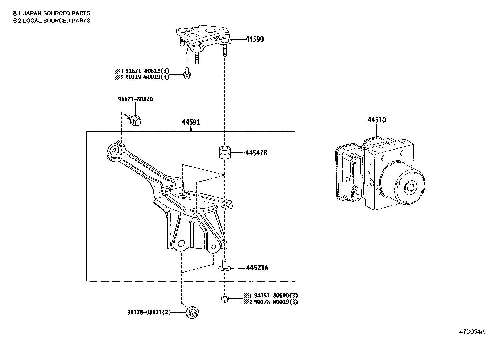Toyota YARIS 制动配管和卡箍 EPC diagram — 47D054A