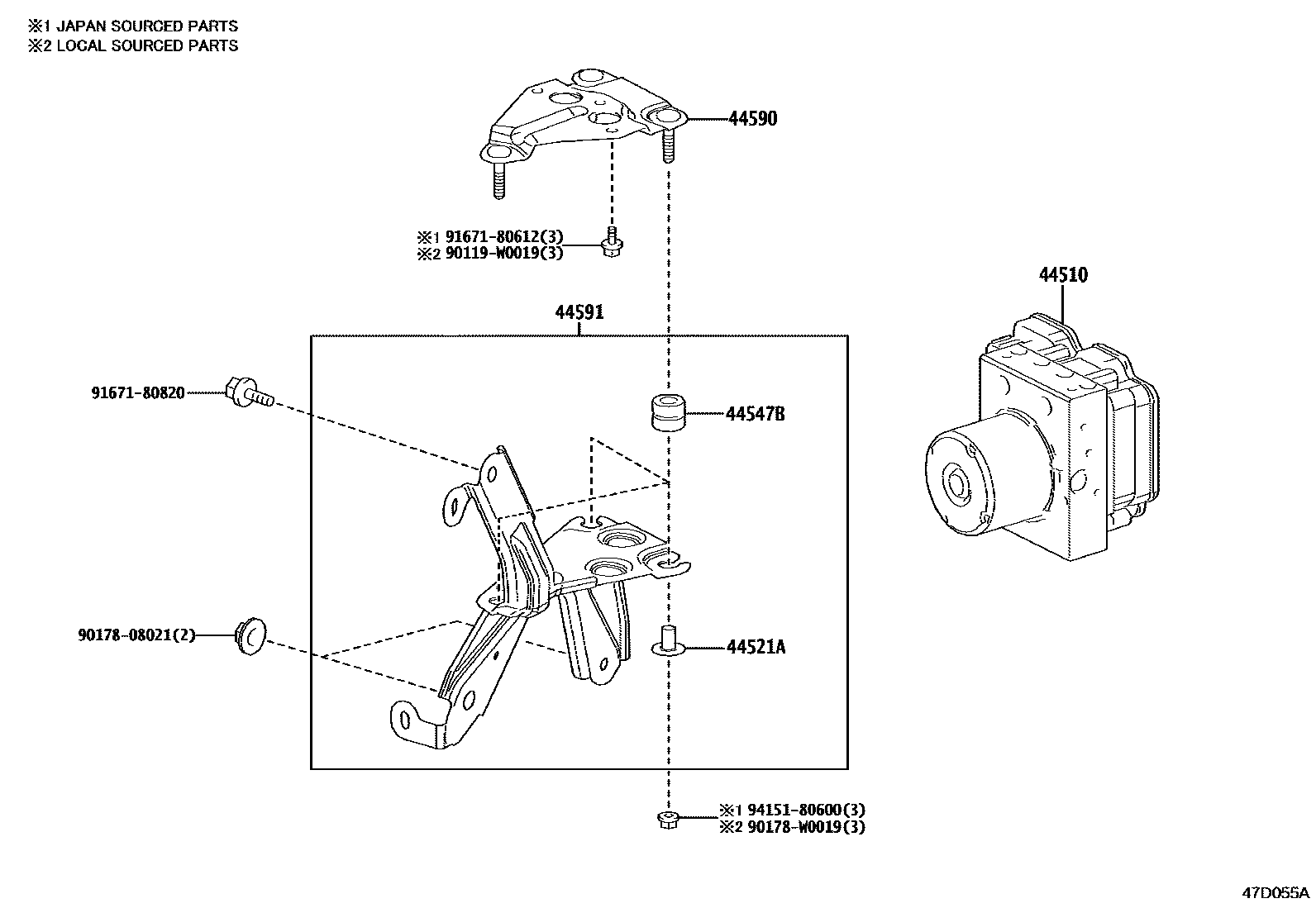 Toyota YARIS 制动配管和卡箍 EPC diagram — 47D055A