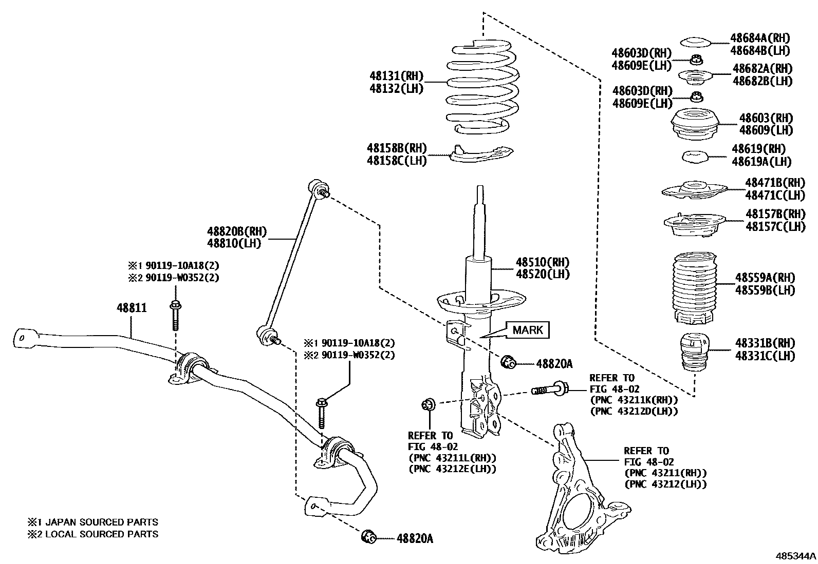 Toyota YARIS Front Spring & Shock Absorber EPC diagram — 485344A