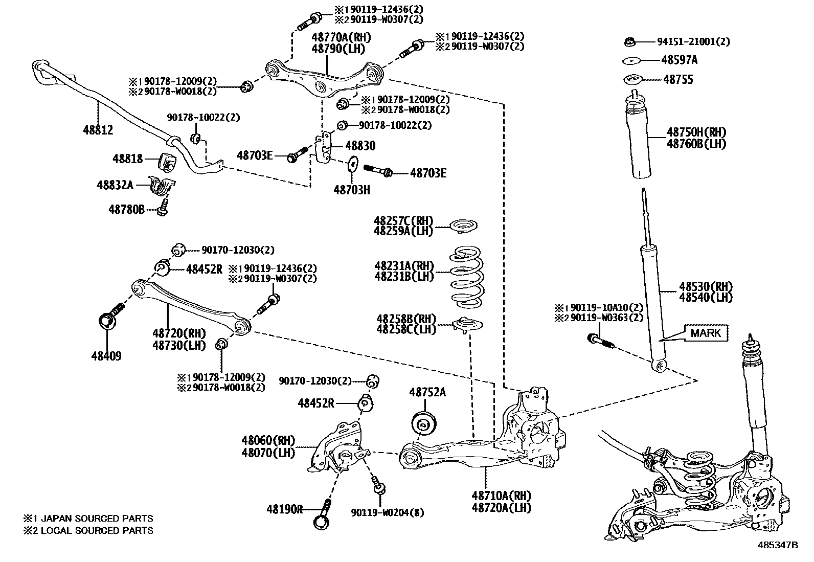 Toyota YARIS Rear Spring & Shock Absorber EPC diagram — 485347B