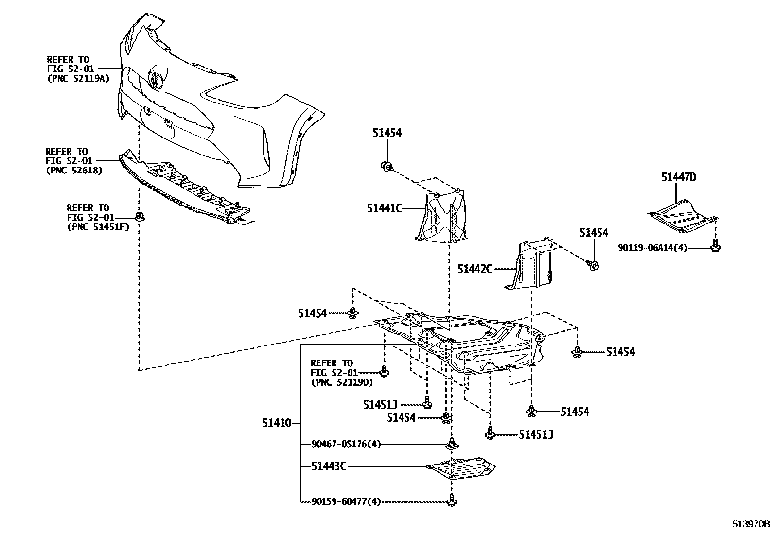 Toyota YARIS 悬架横梁和发动机底罩 EPC diagram — 513970B