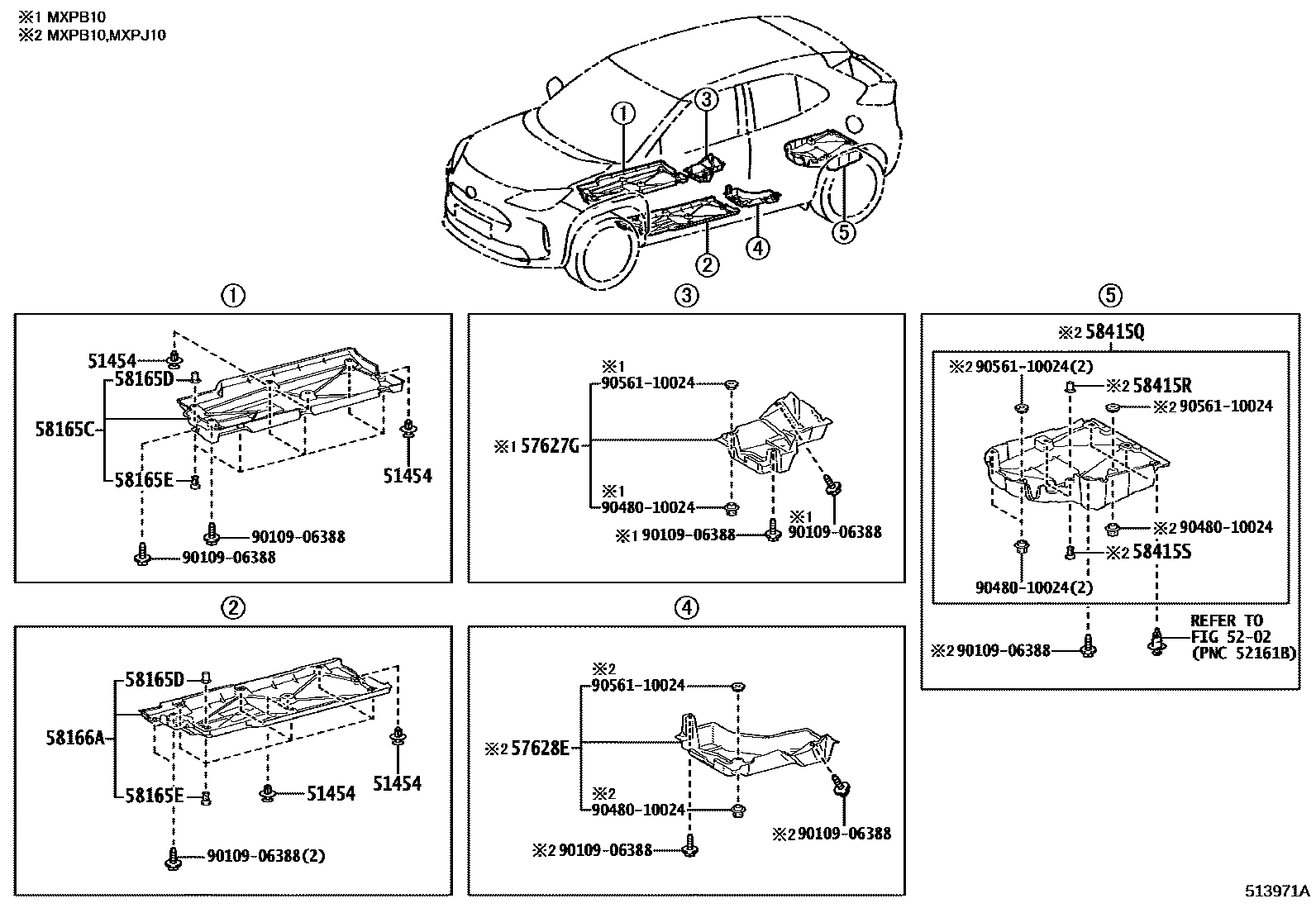 Toyota YARIS 悬架横梁和发动机底罩 EPC diagram — 513971A