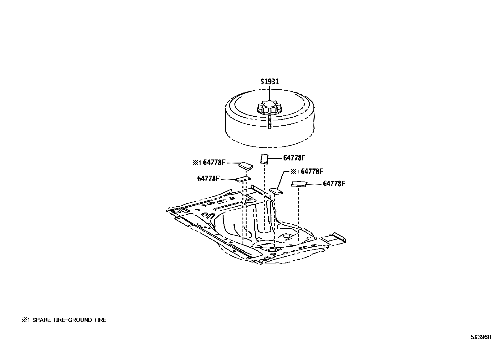 Toyota YARIS Spare tire rack EPC diagram — 513968