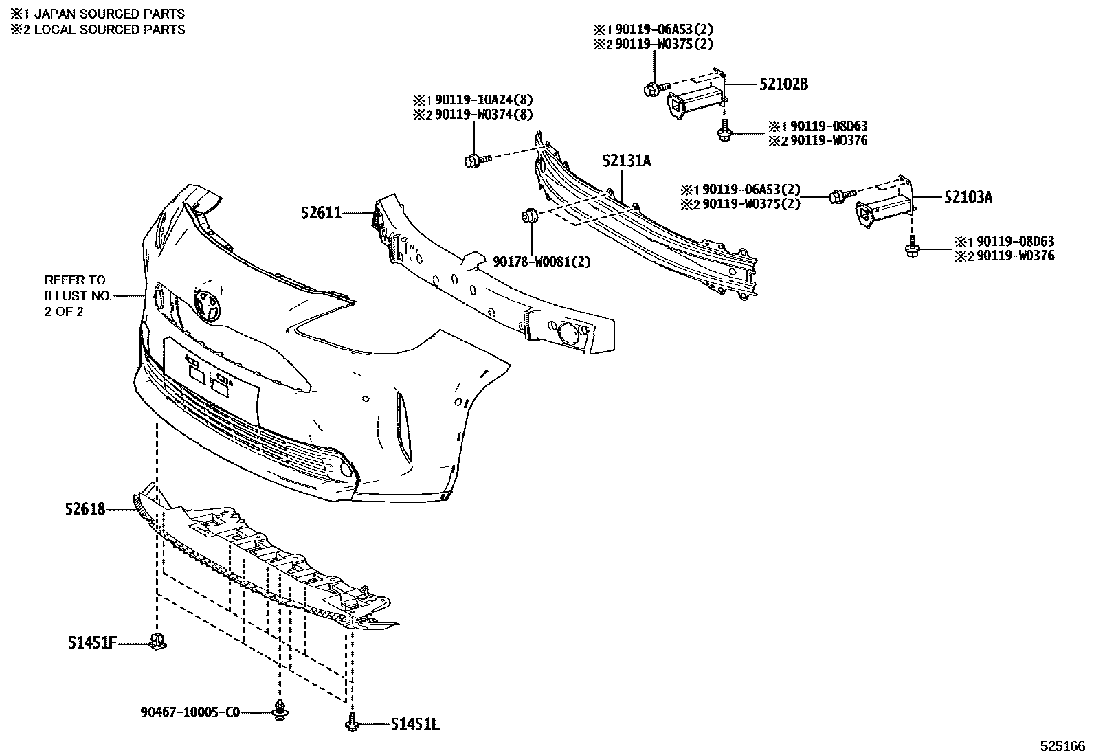 Toyota YARIS 前保险杠及附件 EPC diagram — 525166