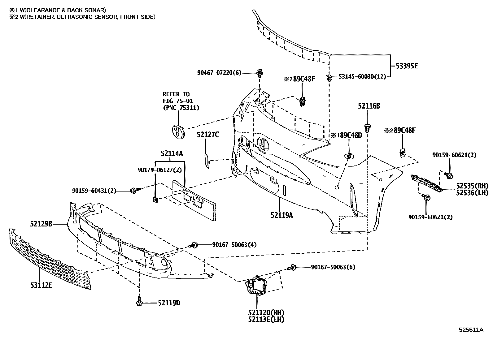 Toyota YARIS 前保险杠及附件 EPC diagram — 525611A