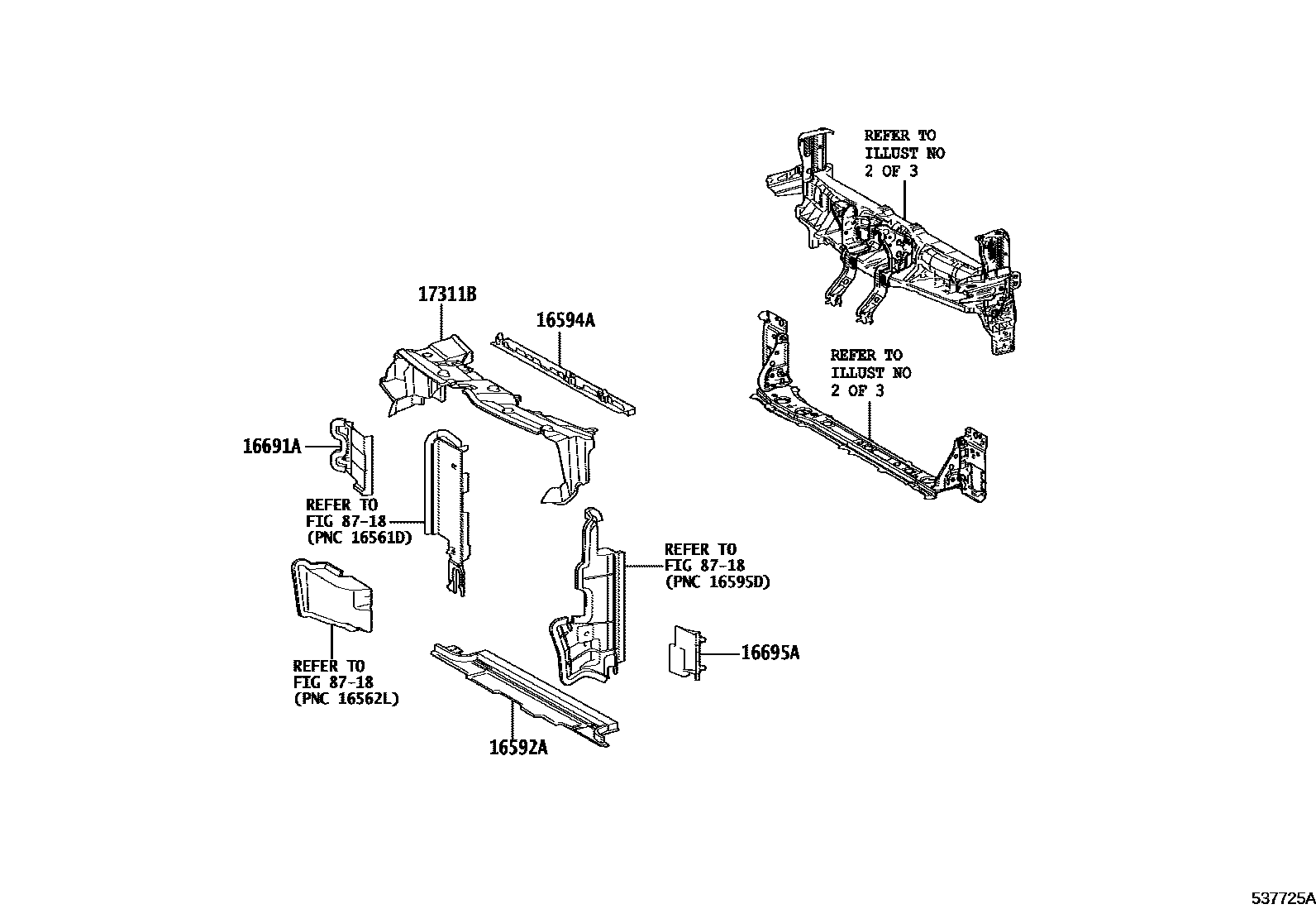 Toyota YARIS 前翼子板挡泥板和前围板 EPC diagram — 537725A